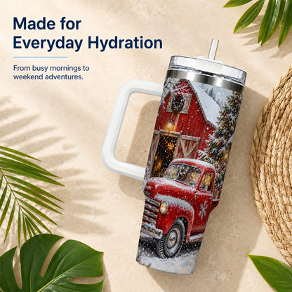 Vintage Truck Tumbler 40oz, Holiday Tumbler, Stainless Steel Travel Cup