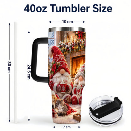 #pl[40oz|Black] Cozy Christmas Gnome 40oz Tumbler with Handle, Fireplace Travel Cup