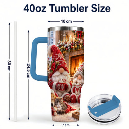 #pl[40oz|Blue] Cozy Christmas Gnome 40oz Tumbler with Handle, Fireplace Travel Cup