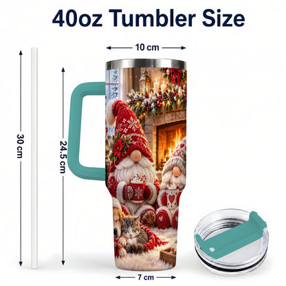 #pl[40oz|Green] Cozy Christmas Gnome 40oz Tumbler with Handle, Fireplace Travel Cup