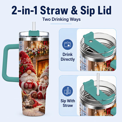 #pl[40oz|Green] Cozy Christmas Gnome 40oz Tumbler with Handle, Fireplace Travel Cup