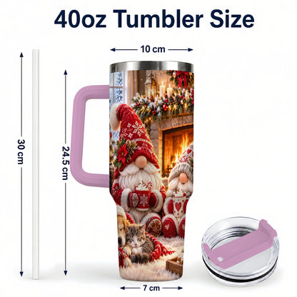 #pl[40oz|Pink] Cozy Christmas Gnome 40oz Tumbler with Handle, Fireplace Travel Cup