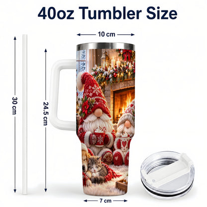 #pl[40oz|White] Cozy Christmas Gnome 40oz Tumbler with Handle, Fireplace Travel Cup