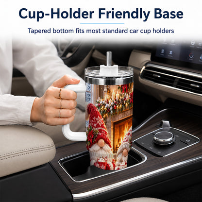 Cozy Christmas Gnome 40oz Tumbler with Handle, Fireplace Travel Cup