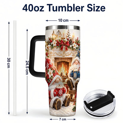 #pl[40oz|Black] Christmas Gnome 40oz Tumbler with Handle, Holiday Fireplace Travel Cup