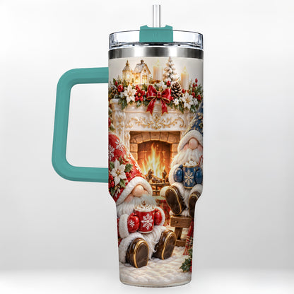 #pl[40oz|Green] Christmas Gnome 40oz Tumbler with Handle, Holiday Fireplace Travel Cup
