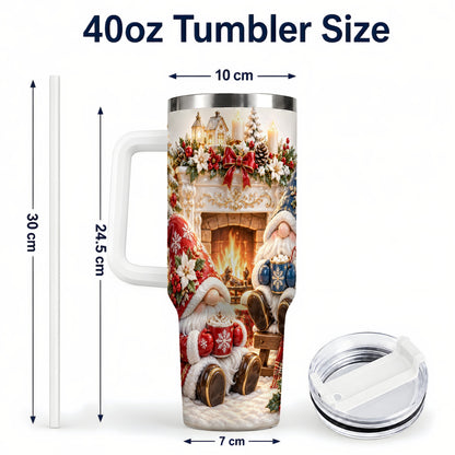 #pl[40oz|White] Christmas Gnome 40oz Tumbler with Handle, Holiday Fireplace Travel Cup