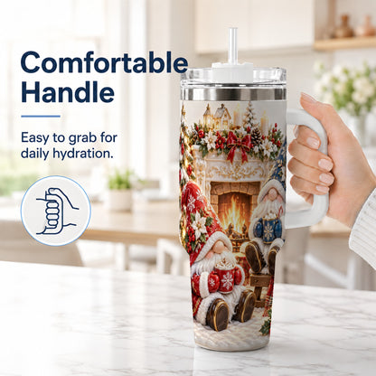 #pl[40oz|White] Christmas Gnome 40oz Tumbler with Handle, Holiday Fireplace Travel Cup