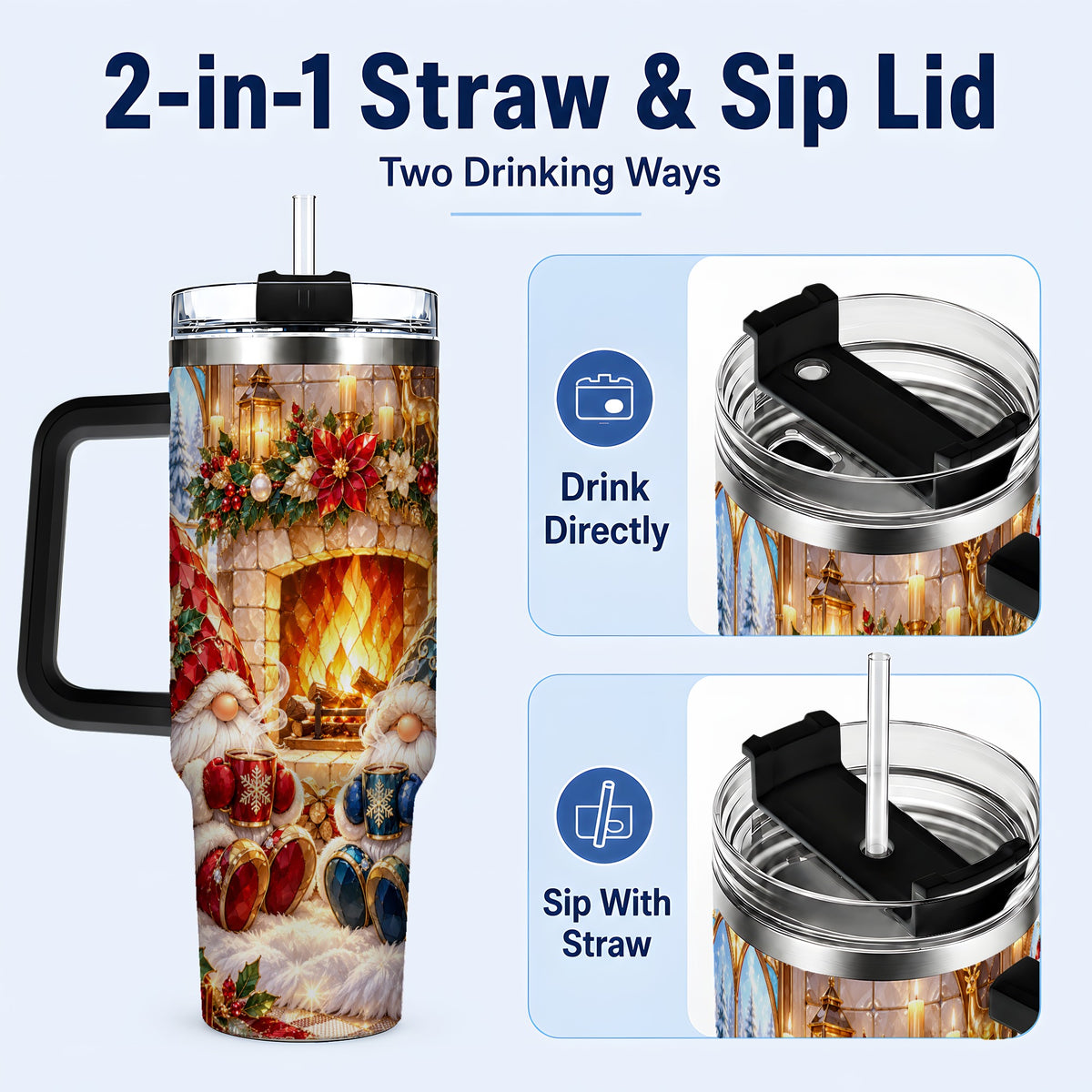 #pl[40oz|Black] Christmas Gnome Tumbler 40oz, Winter Tumbler, Stainless Steel Travel Cup