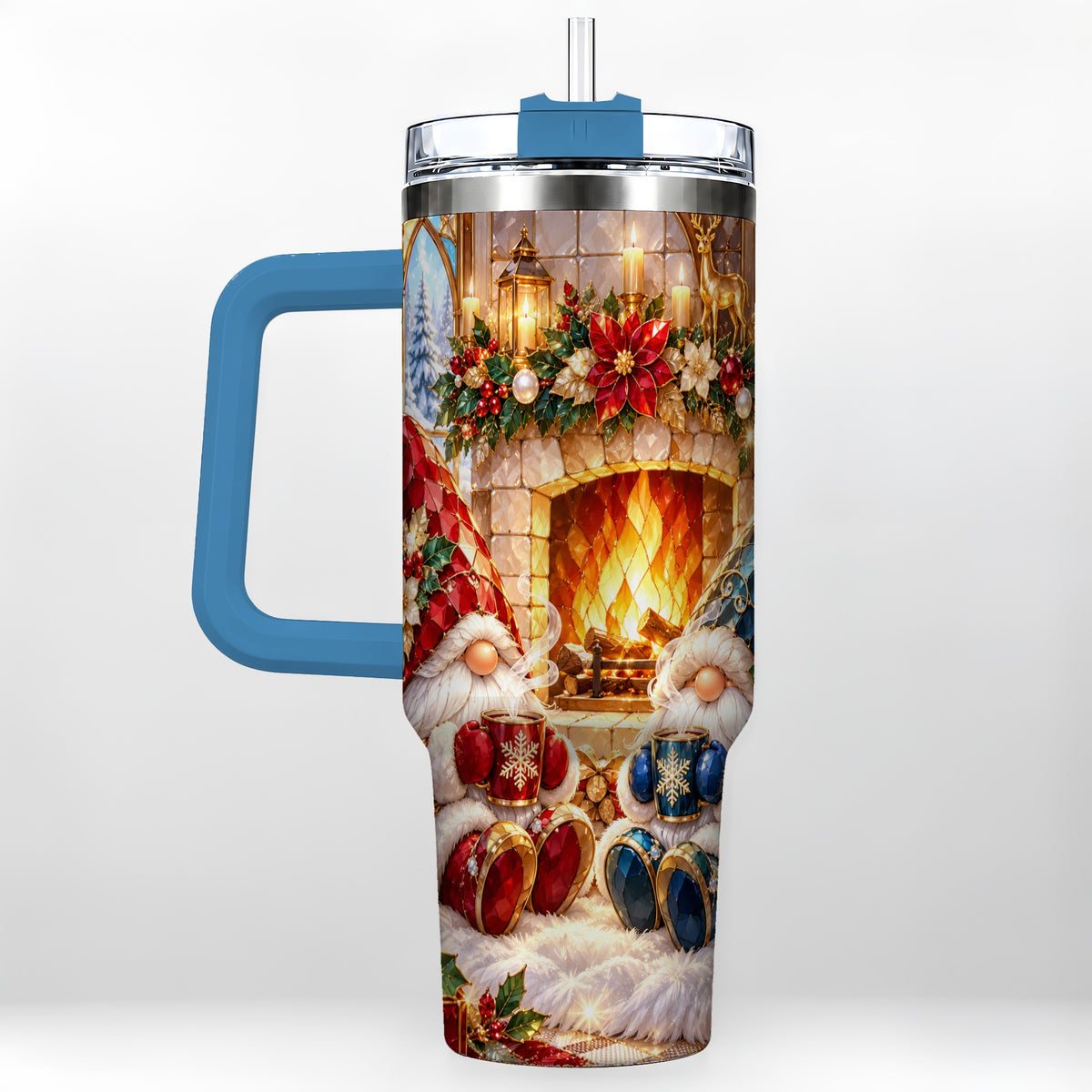 #pl[40oz|Blue] Christmas Gnome Tumbler 40oz, Winter Tumbler, Stainless Steel Travel Cup