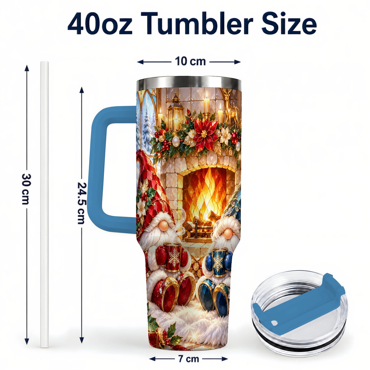 #pl[40oz|Blue] Christmas Gnome Tumbler 40oz, Winter Tumbler, Stainless Steel Travel Cup