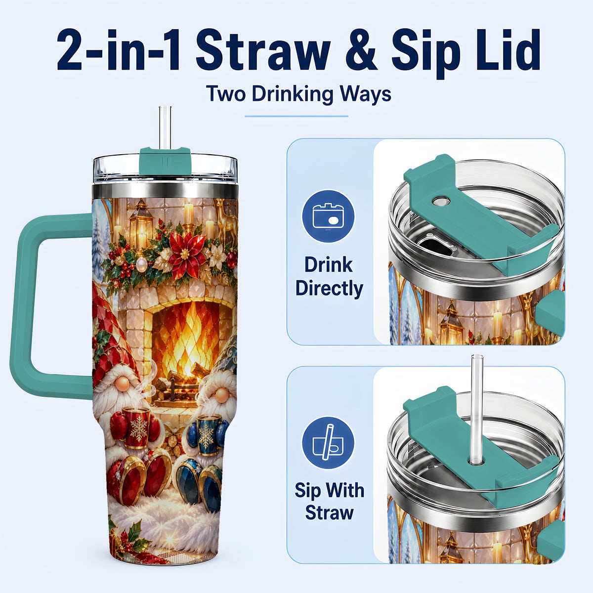 #pl[40oz|Green] Christmas Gnome Tumbler 40oz, Winter Tumbler, Stainless Steel Travel Cup