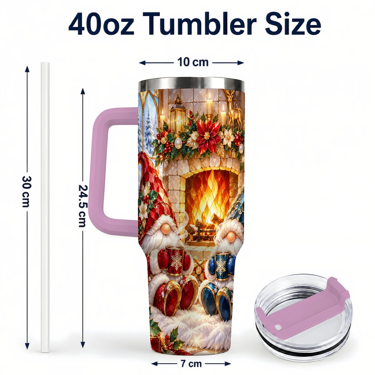 #pl[40oz|Pink] Christmas Gnome Tumbler 40oz, Winter Tumbler, Stainless Steel Travel Cup
