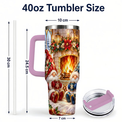#pl[40oz|Pink] Christmas Gnome Tumbler 40oz, Winter Tumbler, Stainless Steel Travel Cup