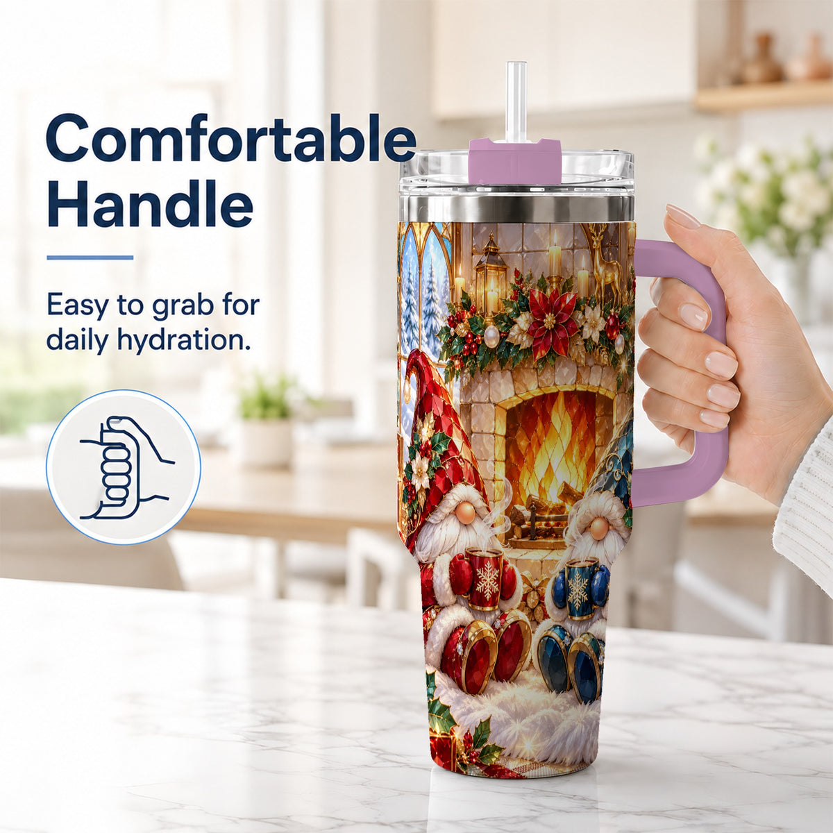 #pl[40oz|Pink] Christmas Gnome Tumbler 40oz, Winter Tumbler, Stainless Steel Travel Cup