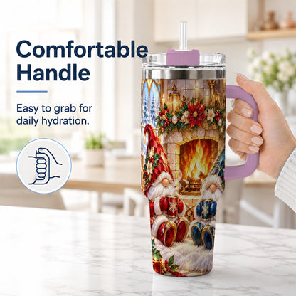 #pl[40oz|Pink] Christmas Gnome Tumbler 40oz, Winter Tumbler, Stainless Steel Travel Cup