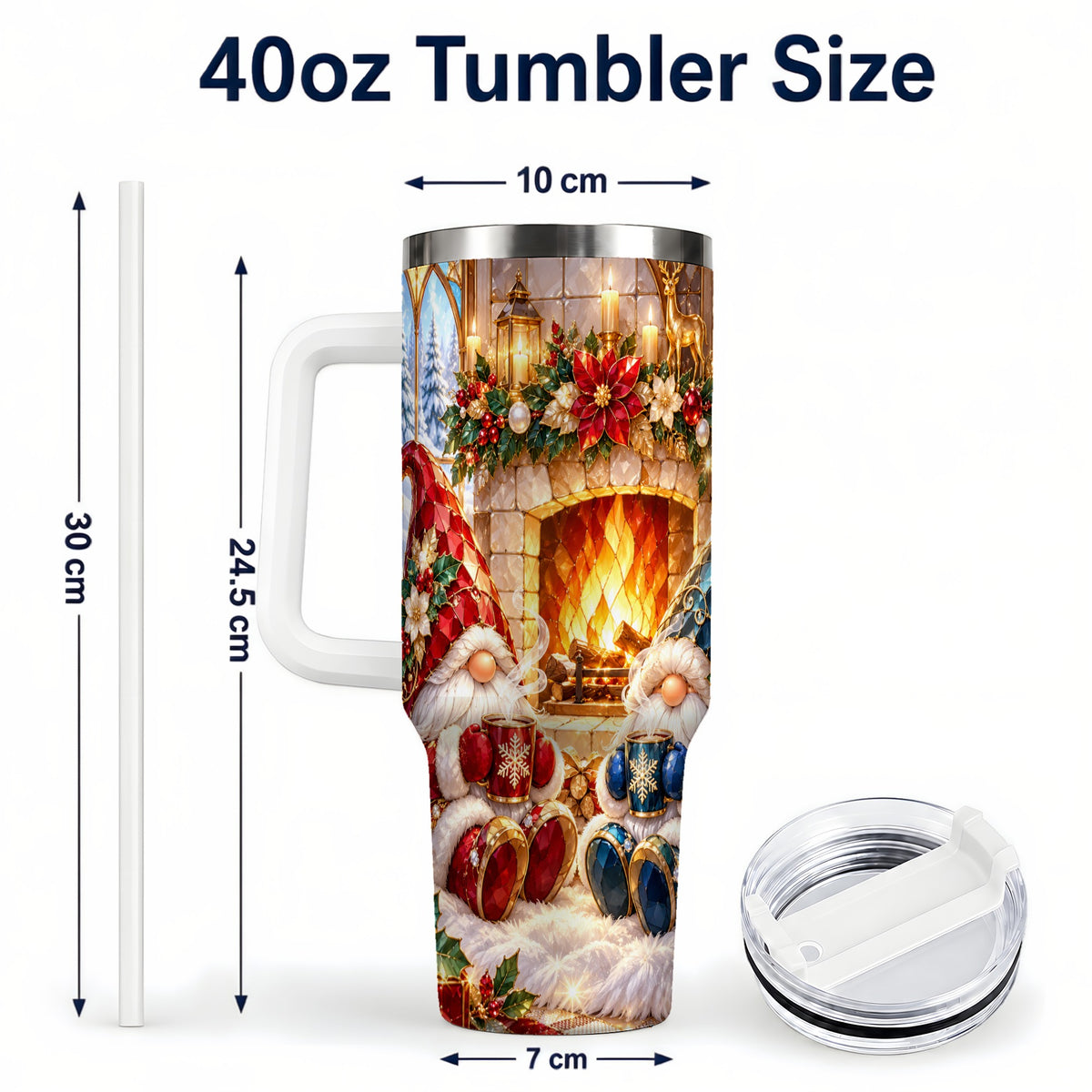 #pl[40oz|White] Christmas Gnome Tumbler 40oz, Winter Tumbler, Stainless Steel Travel Cup