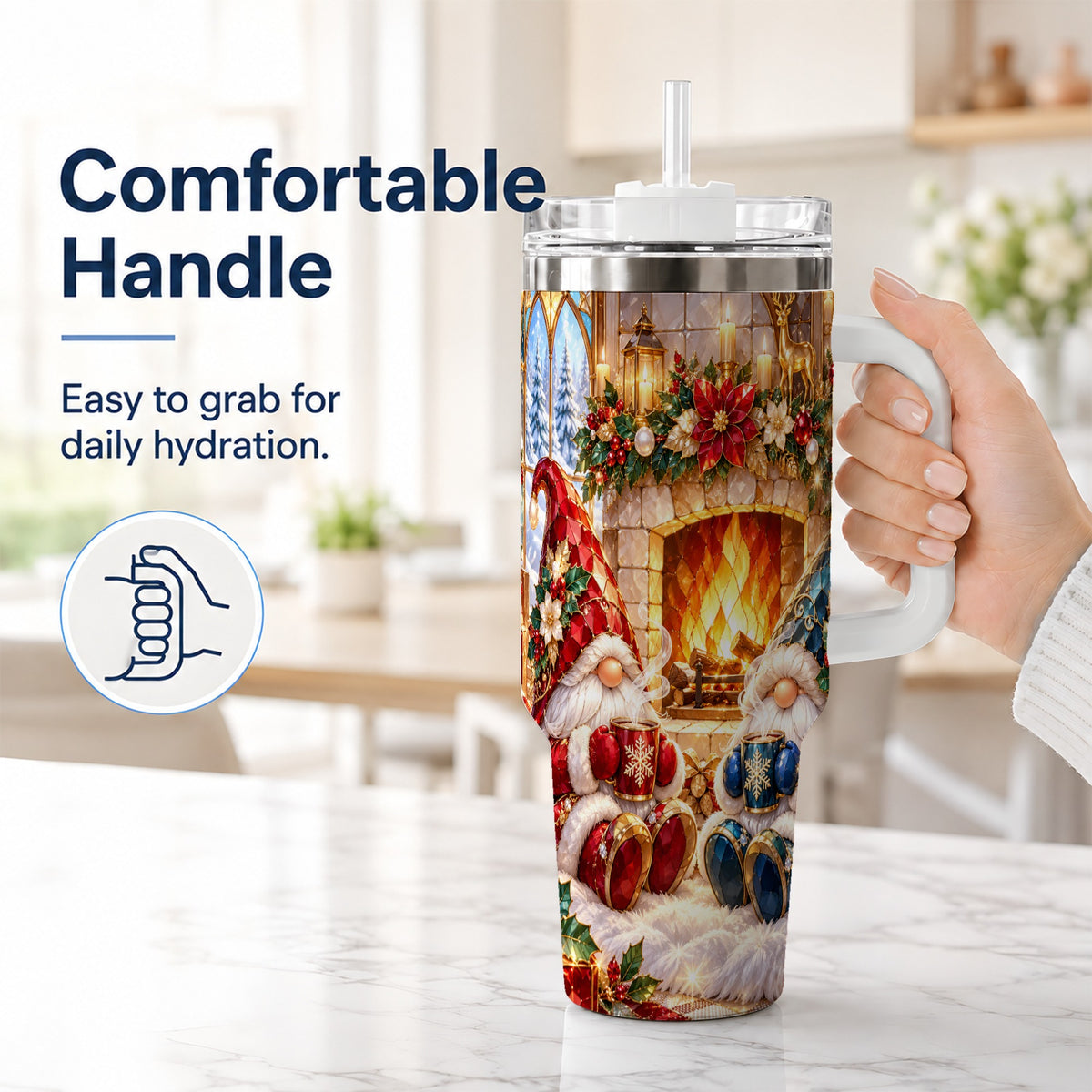 #pl[40oz|White] Christmas Gnome Tumbler 40oz, Winter Tumbler, Stainless Steel Travel Cup