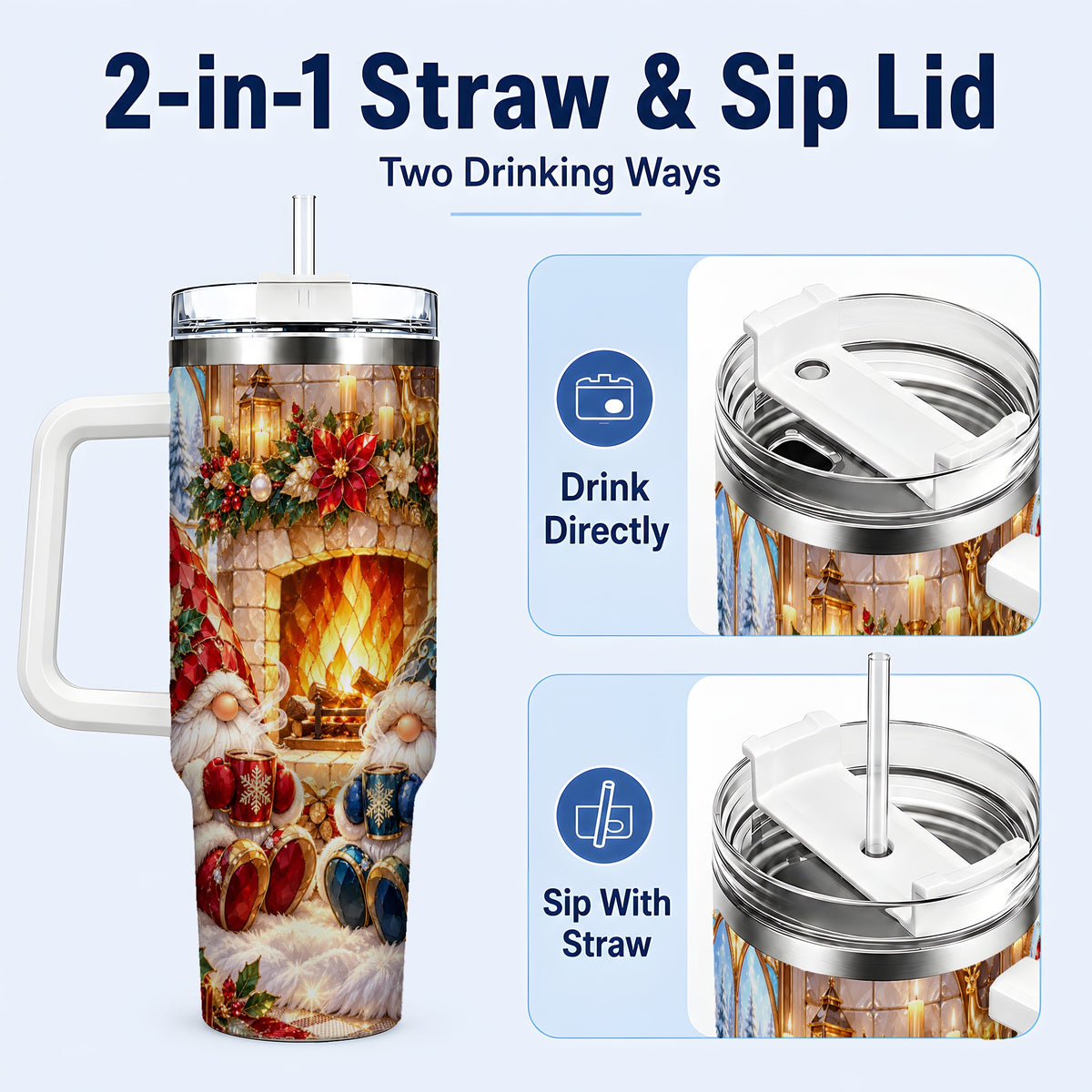 #pl[40oz|White] Christmas Gnome Tumbler 40oz, Winter Tumbler, Stainless Steel Travel Cup