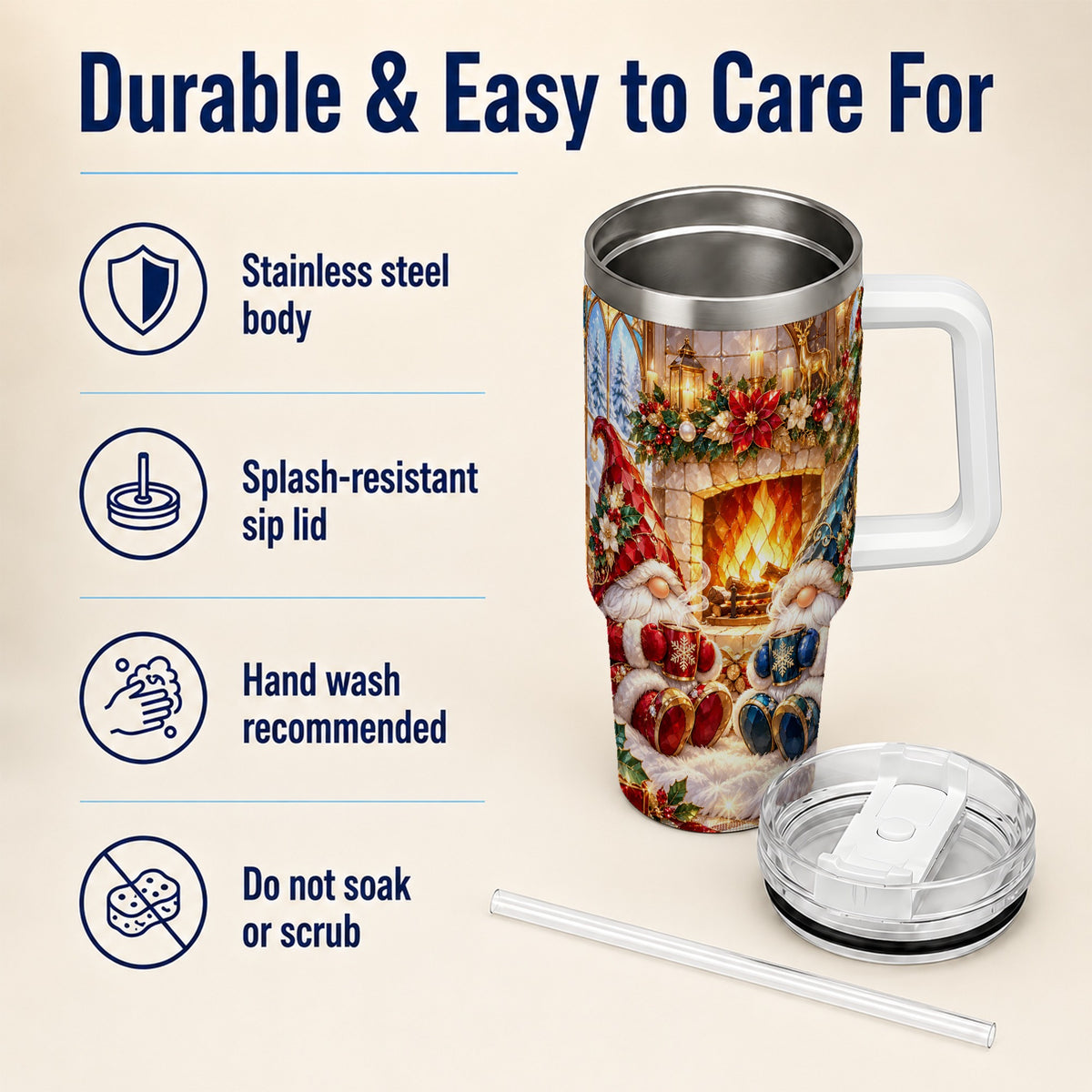 Christmas Gnome Tumbler 40oz, Winter Tumbler, Stainless Steel Travel Cup
