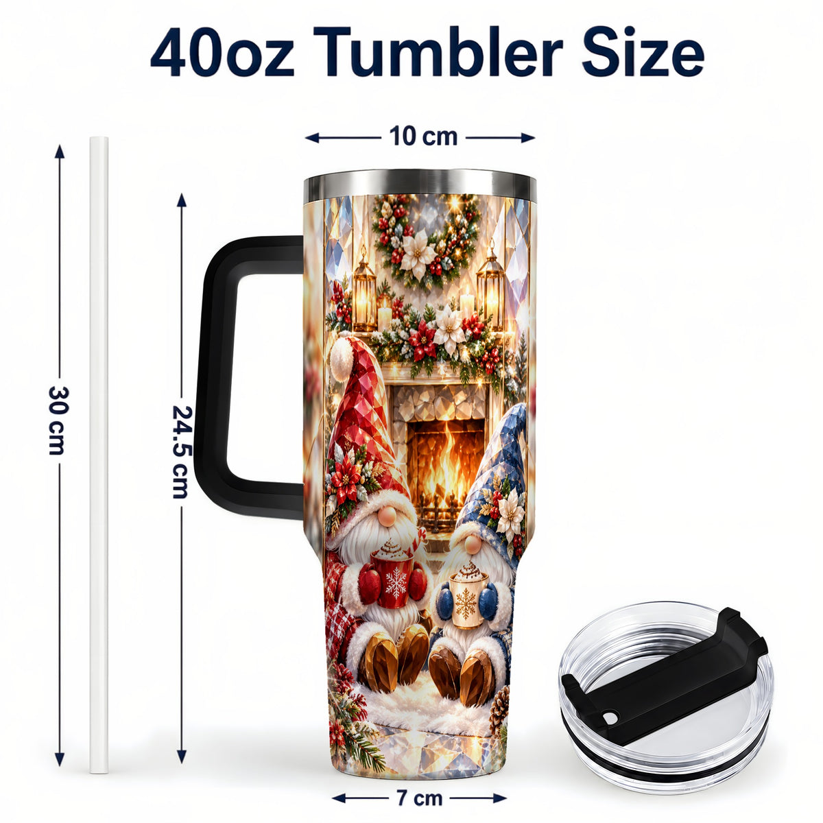 #pl[40oz|Black] Crystal Gnome Tumbler 40oz, Winter Tumbler, Stainless Steel Travel Cup