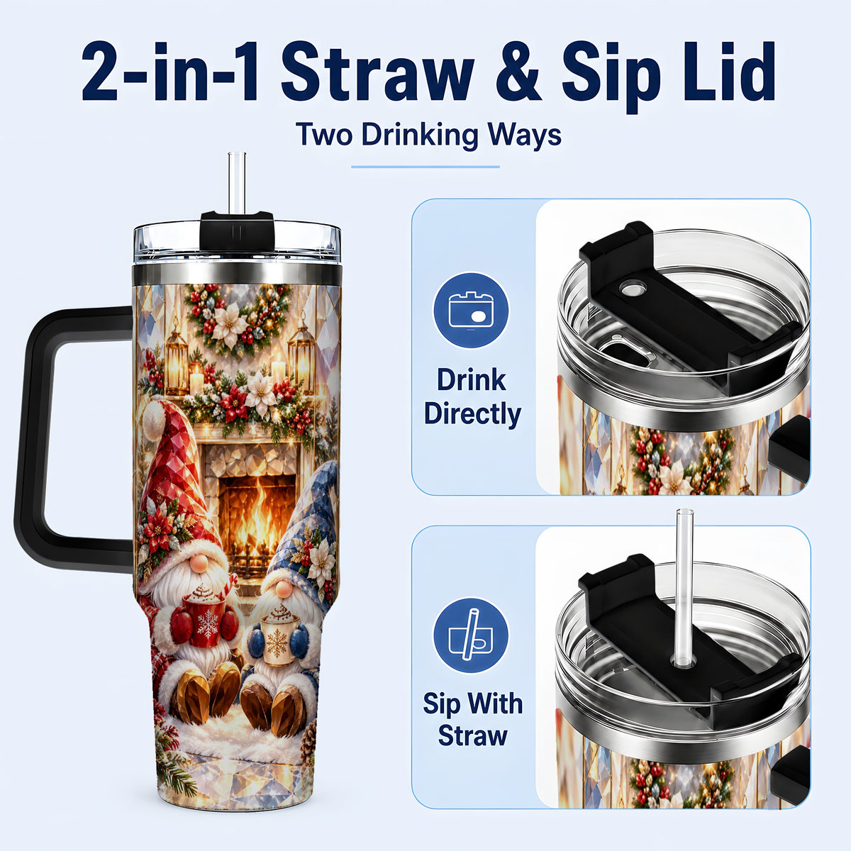 #pl[40oz|Black] Crystal Gnome Tumbler 40oz, Winter Tumbler, Stainless Steel Travel Cup