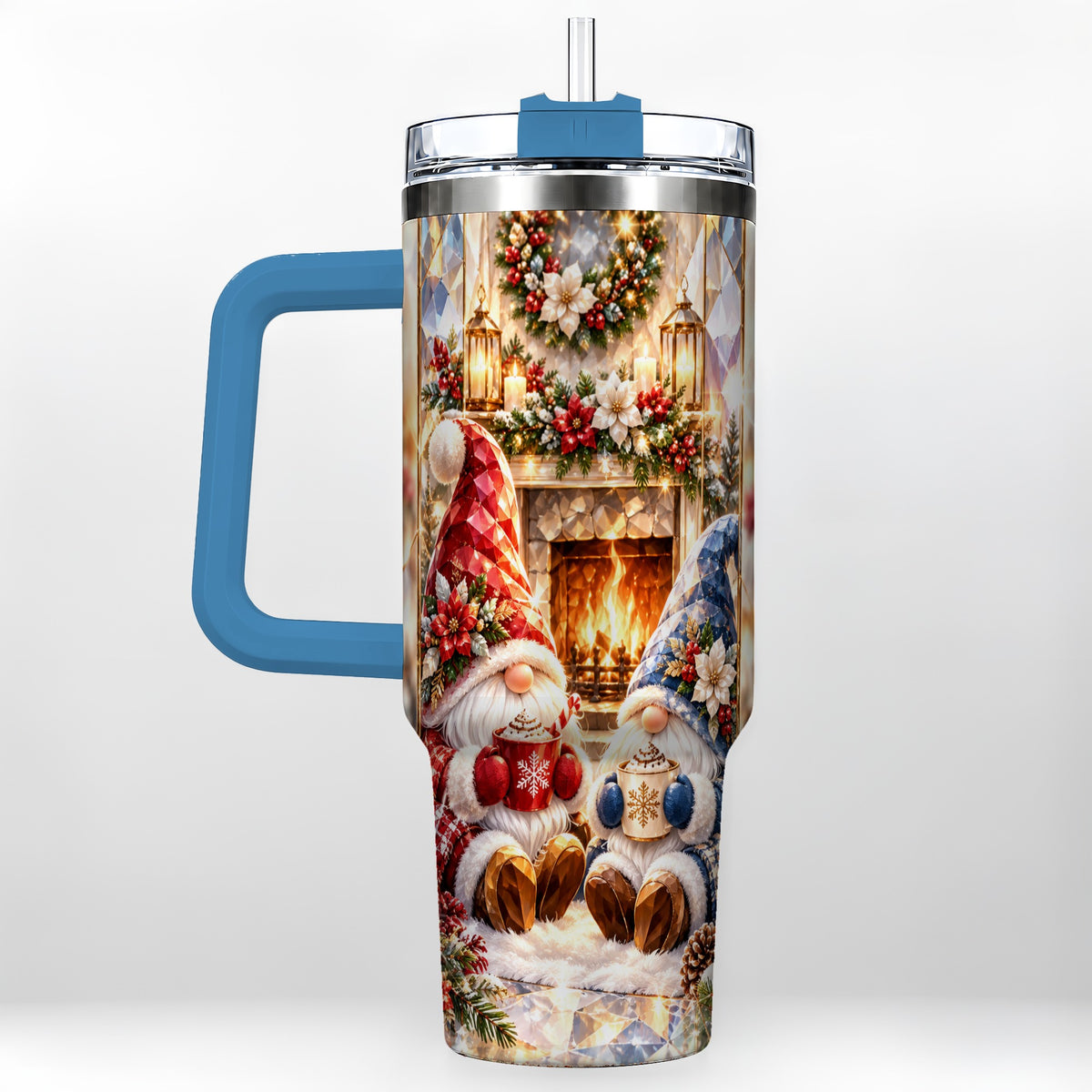 #pl[40oz|Blue] Crystal Gnome Tumbler 40oz, Winter Tumbler, Stainless Steel Travel Cup