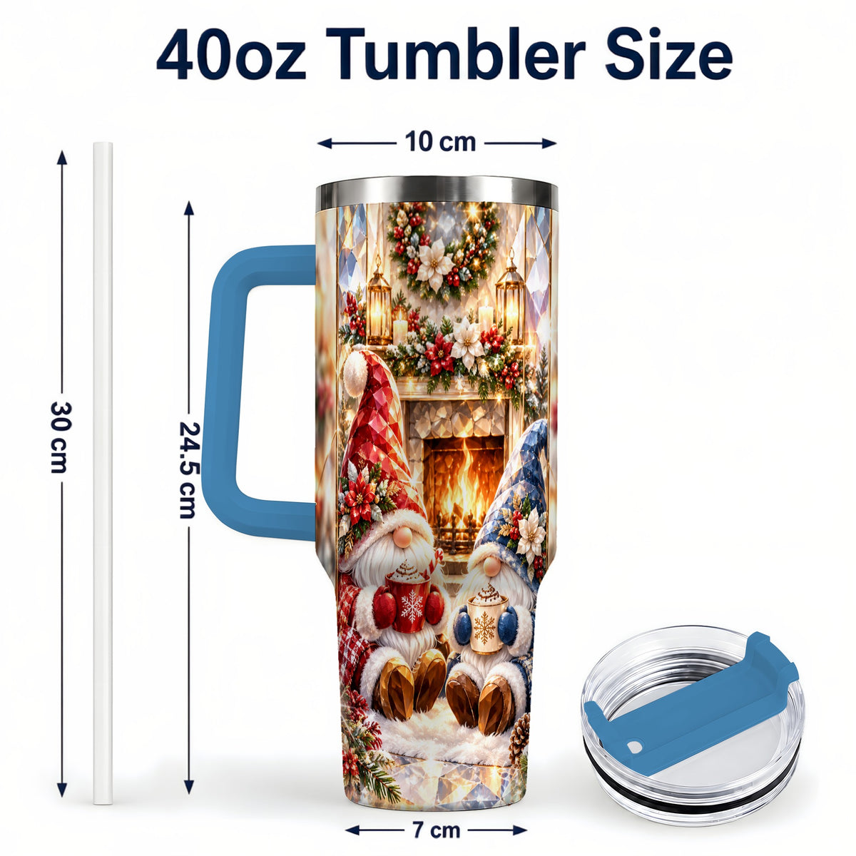 #pl[40oz|Blue] Crystal Gnome Tumbler 40oz, Winter Tumbler, Stainless Steel Travel Cup