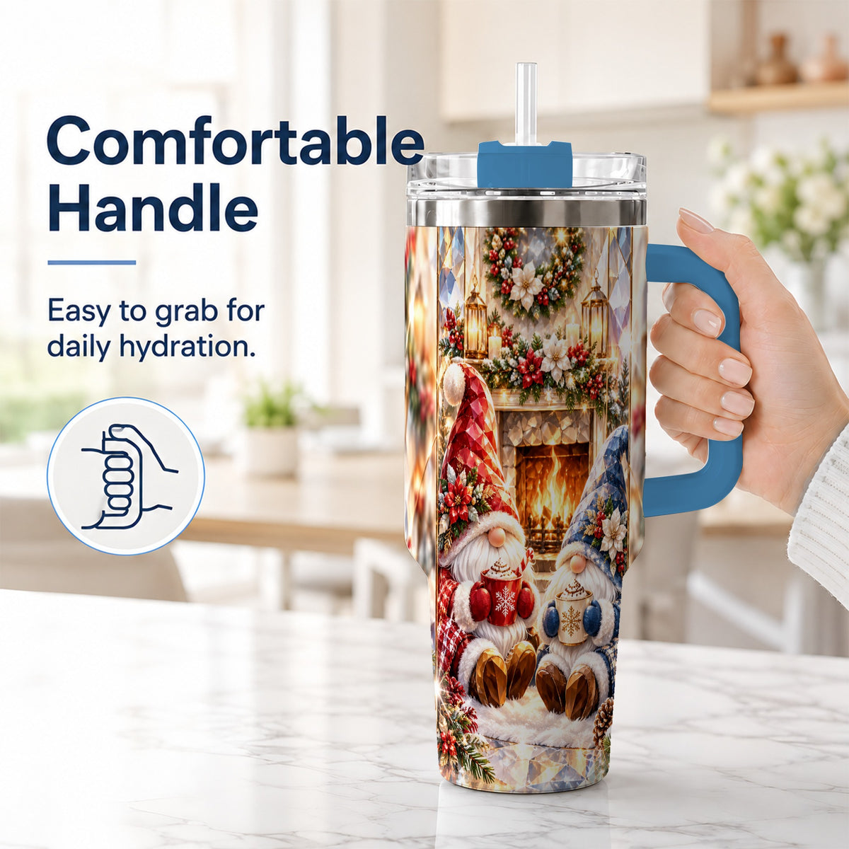 #pl[40oz|Blue] Crystal Gnome Tumbler 40oz, Winter Tumbler, Stainless Steel Travel Cup