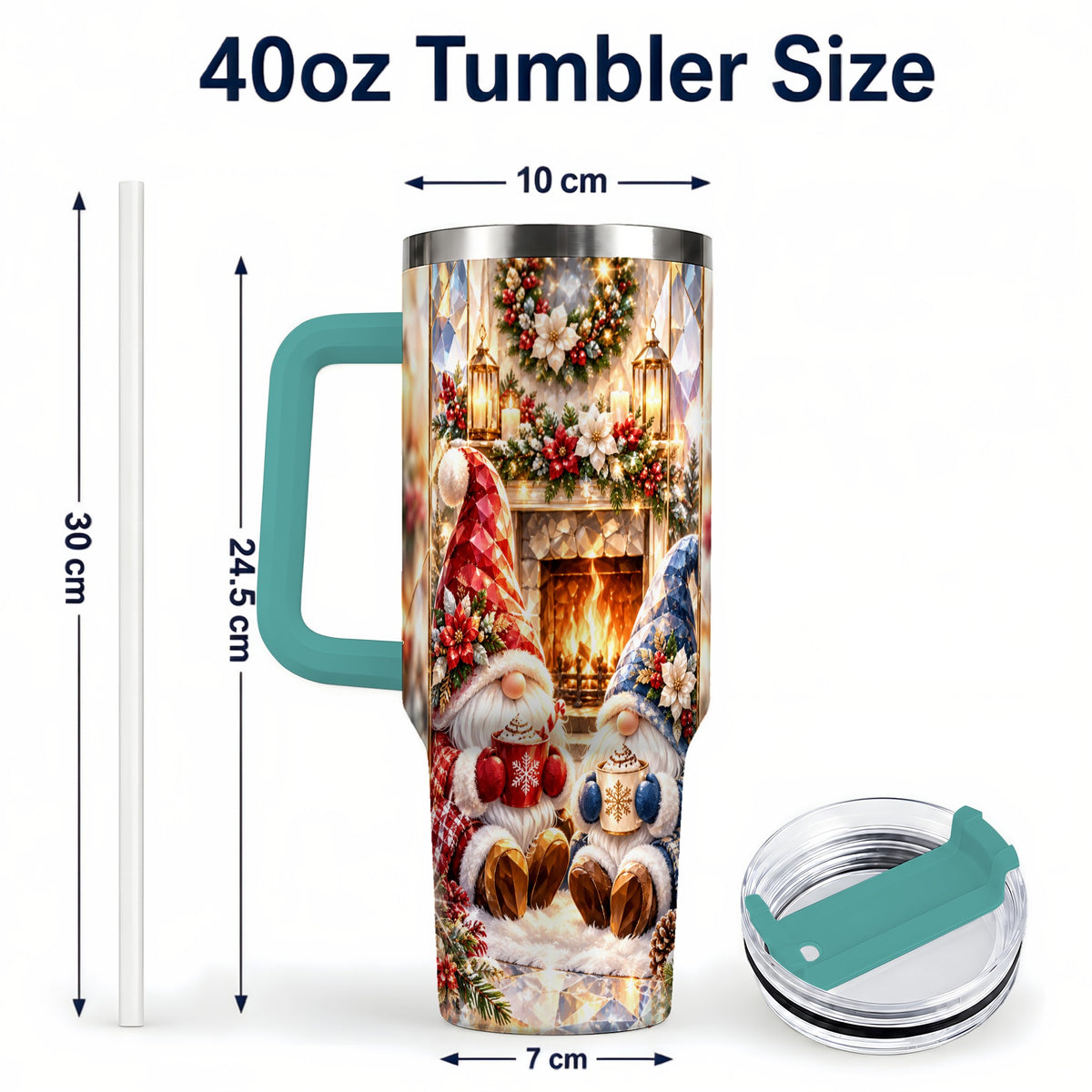 #pl[40oz|Green] Crystal Gnome Tumbler 40oz, Winter Tumbler, Stainless Steel Travel Cup