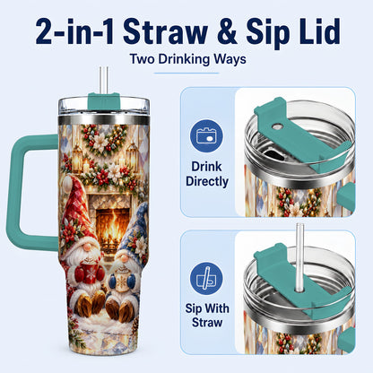 #pl[40oz|Green] Crystal Gnome Tumbler 40oz, Winter Tumbler, Stainless Steel Travel Cup