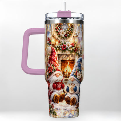 #pl[40oz|Pink] Crystal Gnome Tumbler 40oz, Winter Tumbler, Stainless Steel Travel Cup