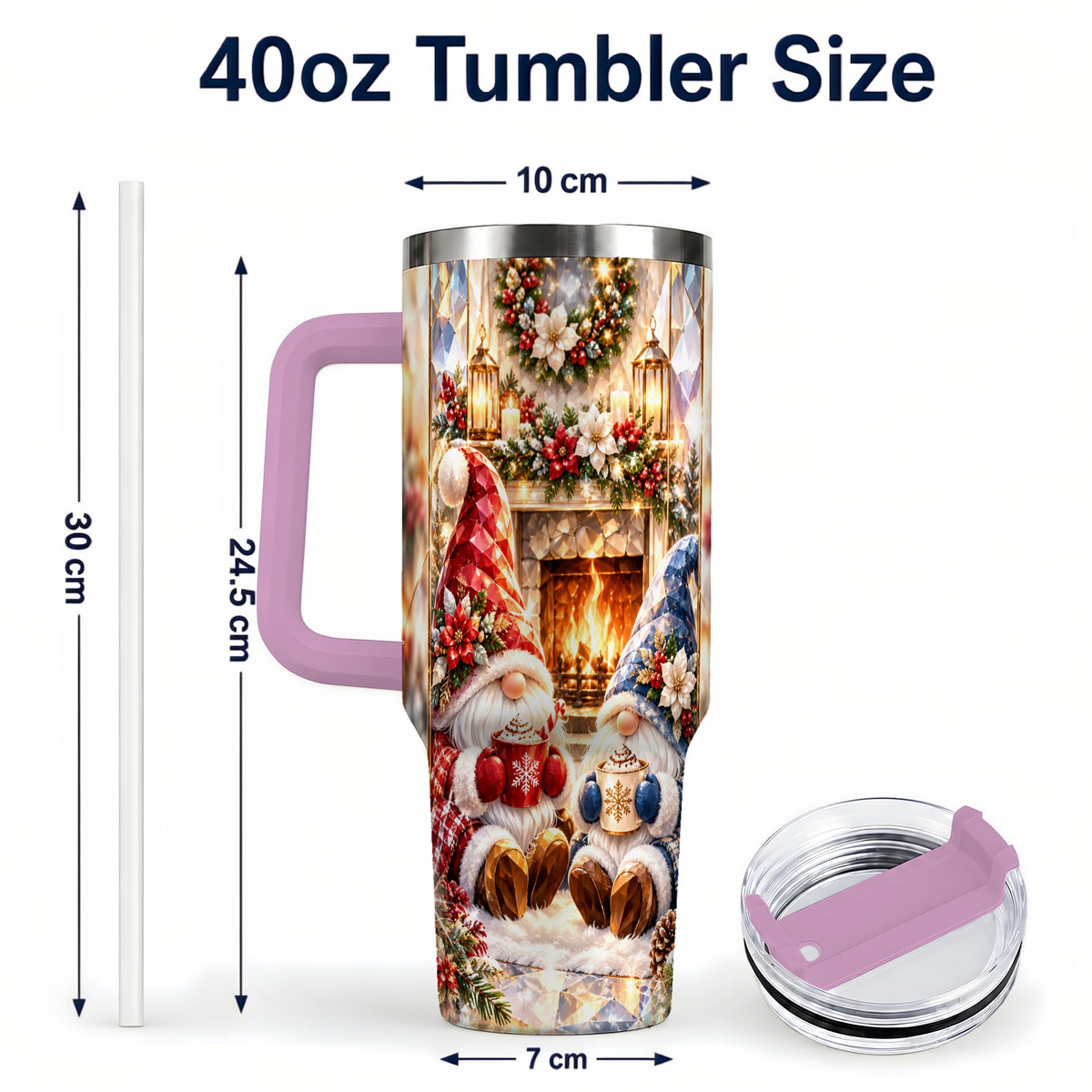 #pl[40oz|Pink] Crystal Gnome Tumbler 40oz, Winter Tumbler, Stainless Steel Travel Cup