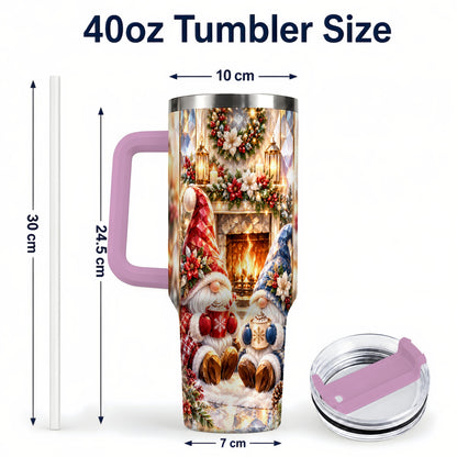 #pl[40oz|Pink] Crystal Gnome Tumbler 40oz, Winter Tumbler, Stainless Steel Travel Cup
