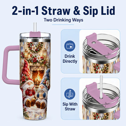#pl[40oz|Pink] Crystal Gnome Tumbler 40oz, Winter Tumbler, Stainless Steel Travel Cup