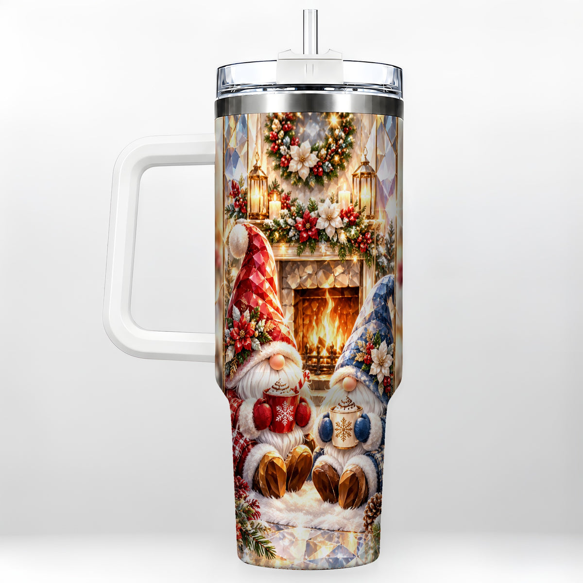 Crystal Gnome Tumbler 40oz, Winter Tumbler, Stainless Steel Travel Cup