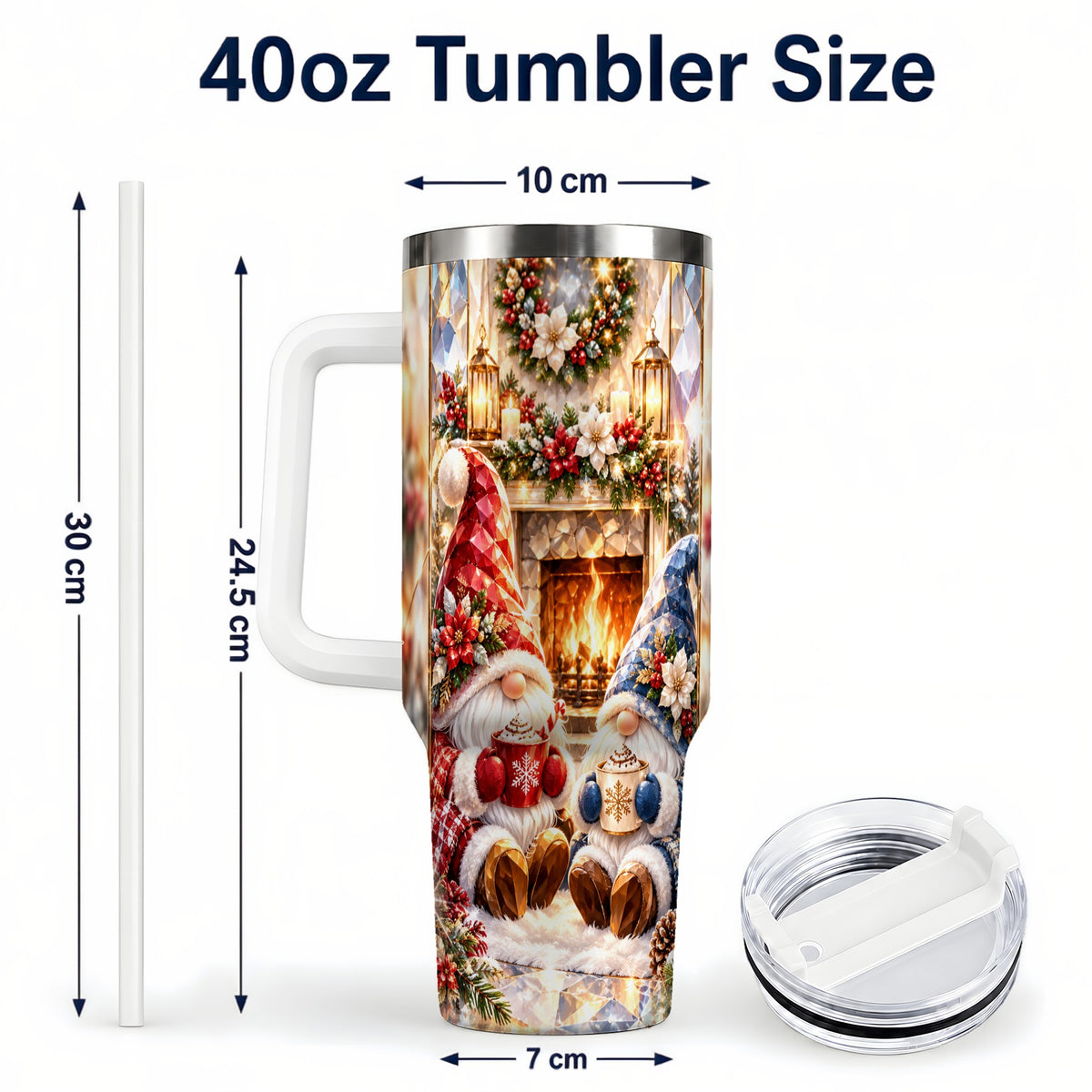 #pl[40oz|White] Crystal Gnome Tumbler 40oz, Winter Tumbler, Stainless Steel Travel Cup