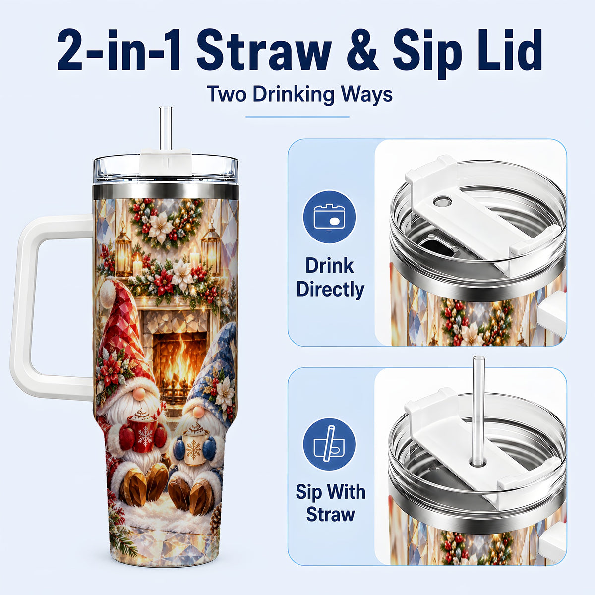 #pl[40oz|White] Crystal Gnome Tumbler 40oz, Winter Tumbler, Stainless Steel Travel Cup