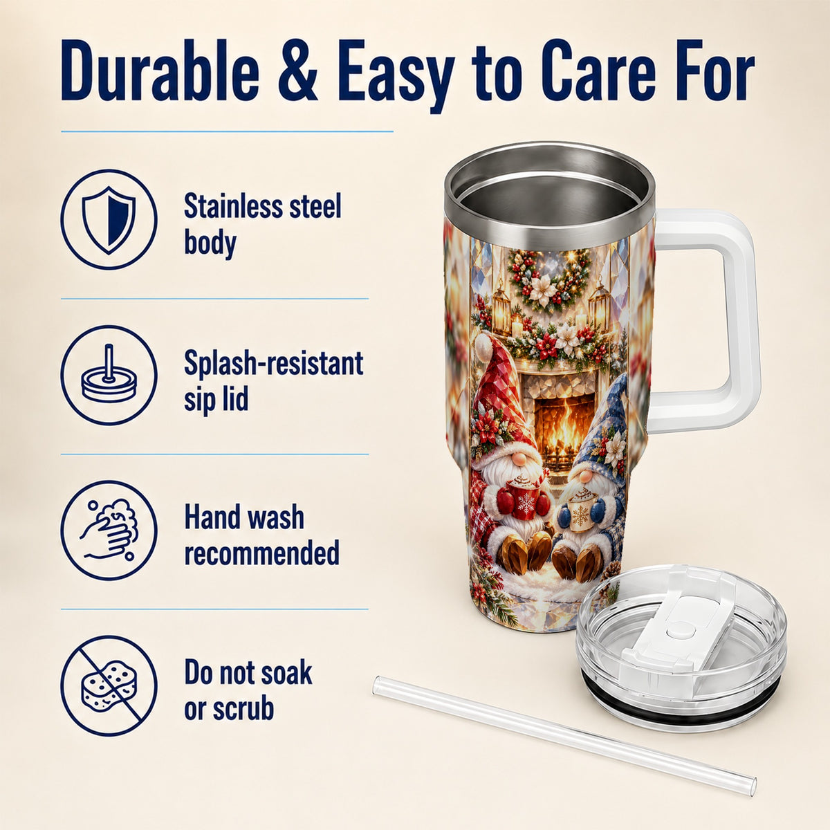 Crystal Gnome Tumbler 40oz, Winter Tumbler, Stainless Steel Travel Cup