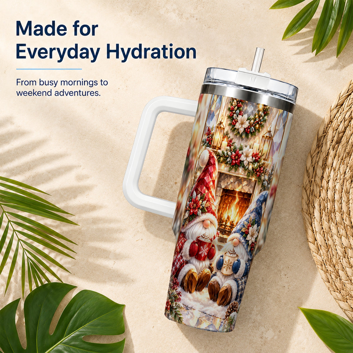 Crystal Gnome Tumbler 40oz, Winter Tumbler, Stainless Steel Travel Cup