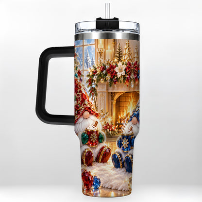 #pl[40oz|Black] Gemstone Gnome Tumbler 40oz, Holiday Tumbler, Stainless Steel Travel Cup
