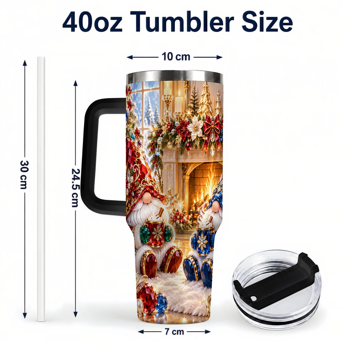#pl[40oz|Black] Gemstone Gnome Tumbler 40oz, Holiday Tumbler, Stainless Steel Travel Cup