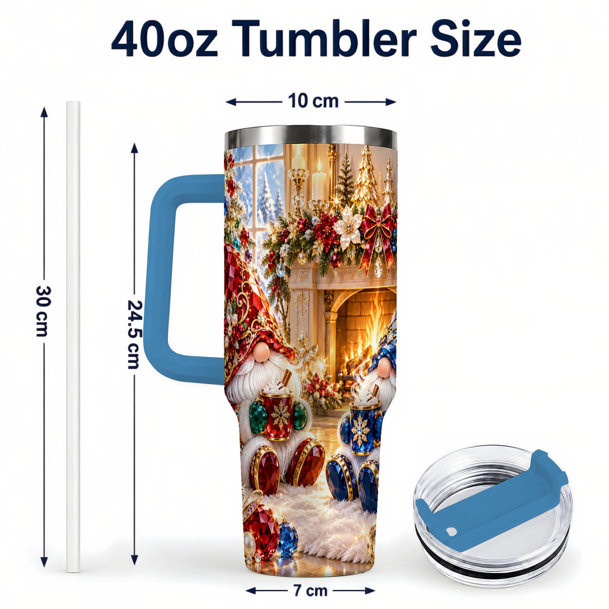#pl[40oz|Blue] Gemstone Gnome Tumbler 40oz, Holiday Tumbler, Stainless Steel Travel Cup