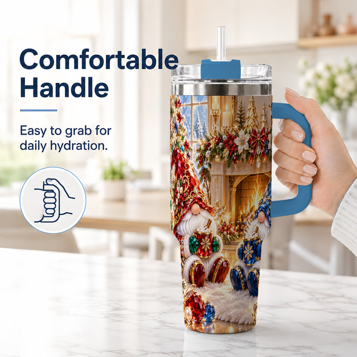 #pl[40oz|Blue] Gemstone Gnome Tumbler 40oz, Holiday Tumbler, Stainless Steel Travel Cup