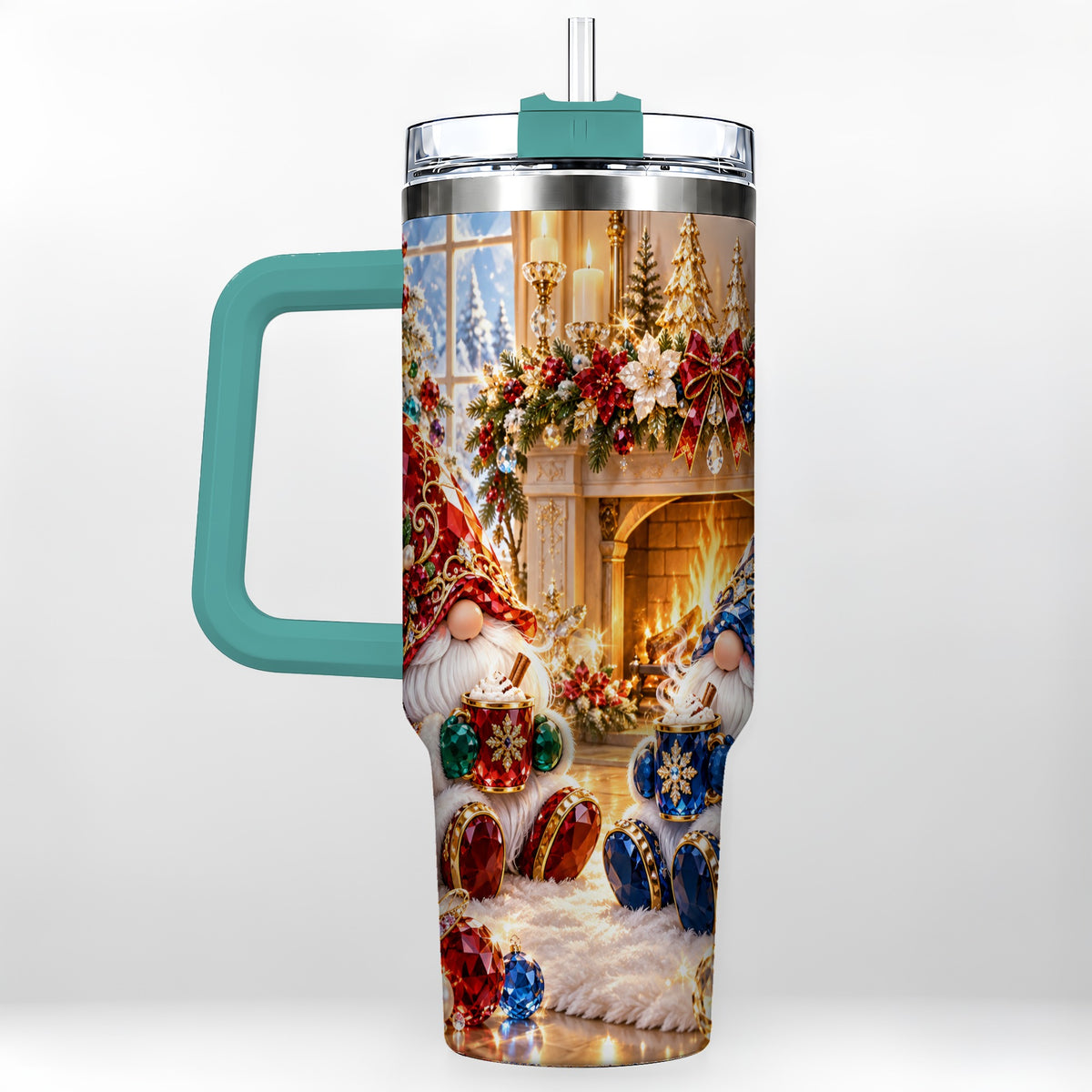 #pl[40oz|Green] Gemstone Gnome Tumbler 40oz, Holiday Tumbler, Stainless Steel Travel Cup
