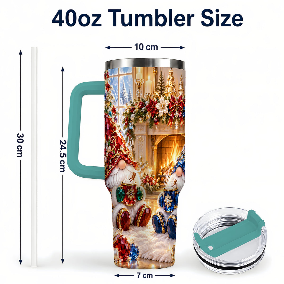 #pl[40oz|Green] Gemstone Gnome Tumbler 40oz, Holiday Tumbler, Stainless Steel Travel Cup