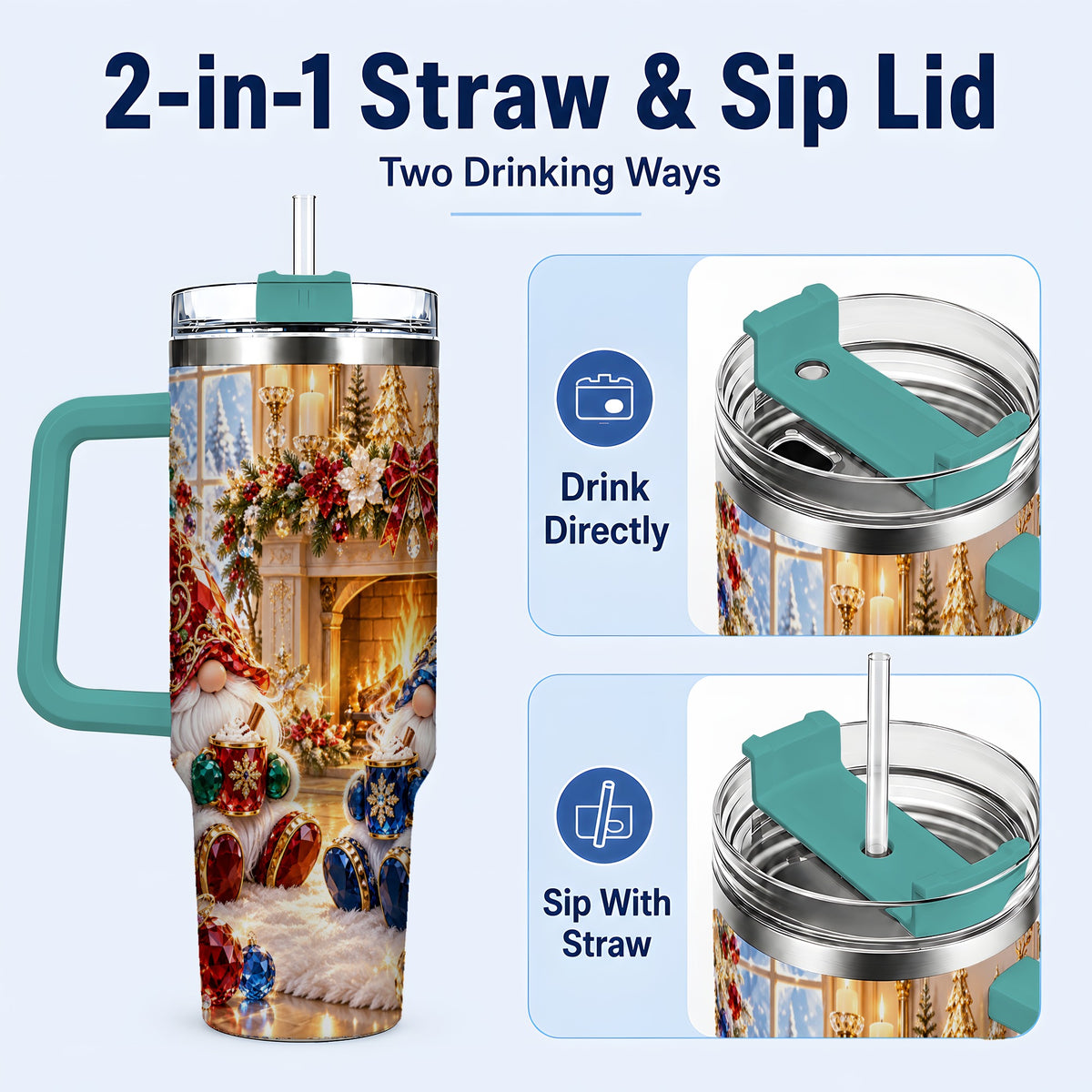 #pl[40oz|Green] Gemstone Gnome Tumbler 40oz, Holiday Tumbler, Stainless Steel Travel Cup