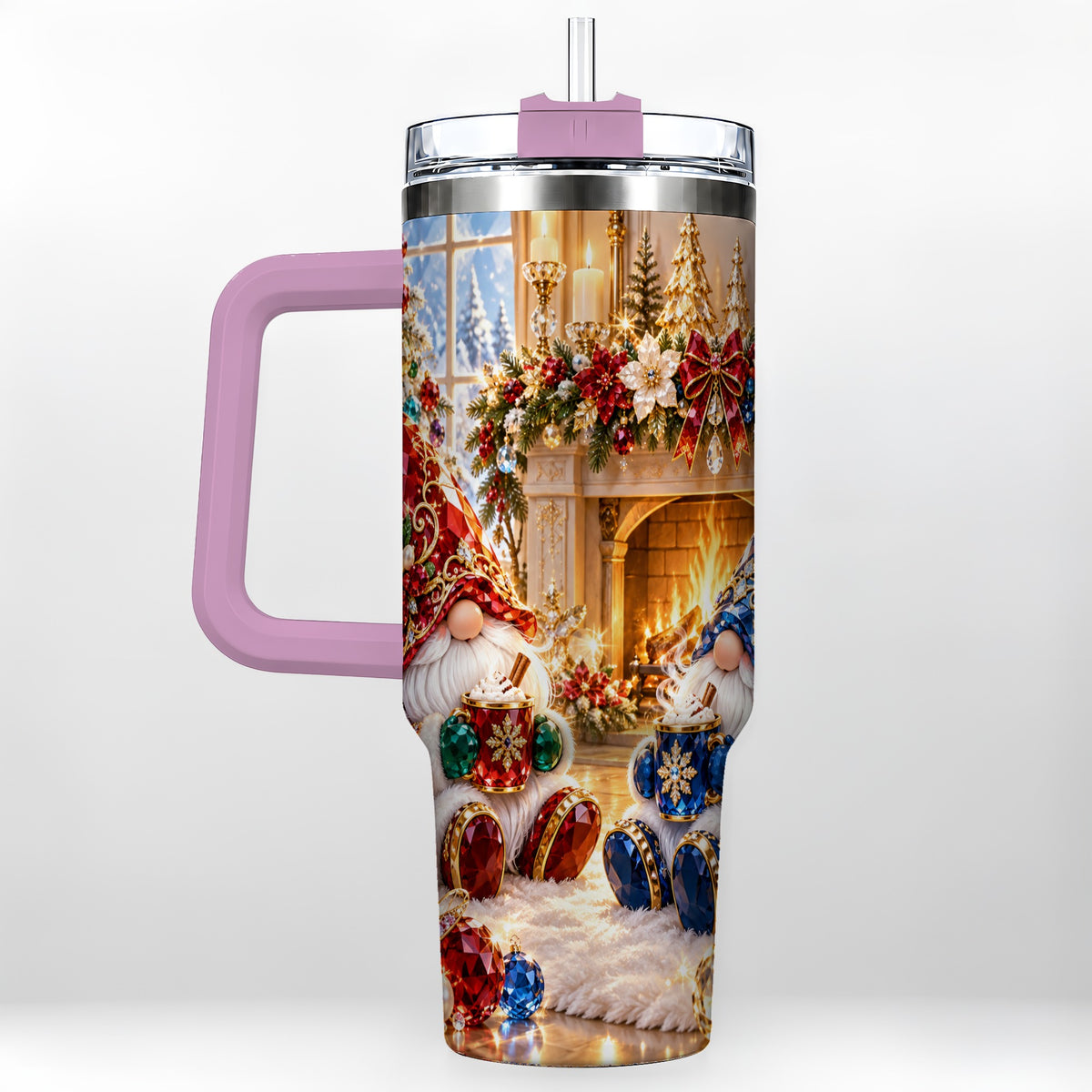 #pl[40oz|Pink] Gemstone Gnome Tumbler 40oz, Holiday Tumbler, Stainless Steel Travel Cup