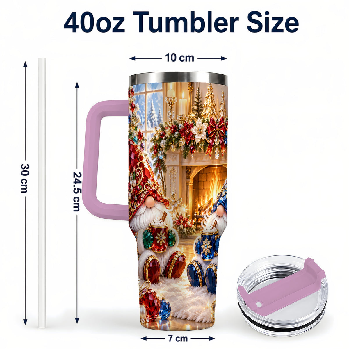 #pl[40oz|Pink] Gemstone Gnome Tumbler 40oz, Holiday Tumbler, Stainless Steel Travel Cup