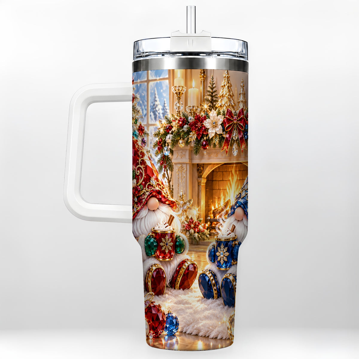 Gemstone Gnome Tumbler 40oz, Holiday Tumbler, Stainless Steel Travel Cup